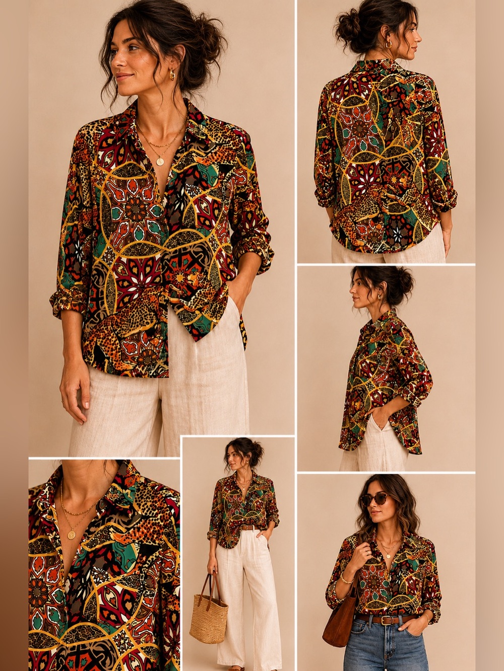 Reason Abstract Cheetah Print Button Up Shirt M Maximalist Art To Wear Boho